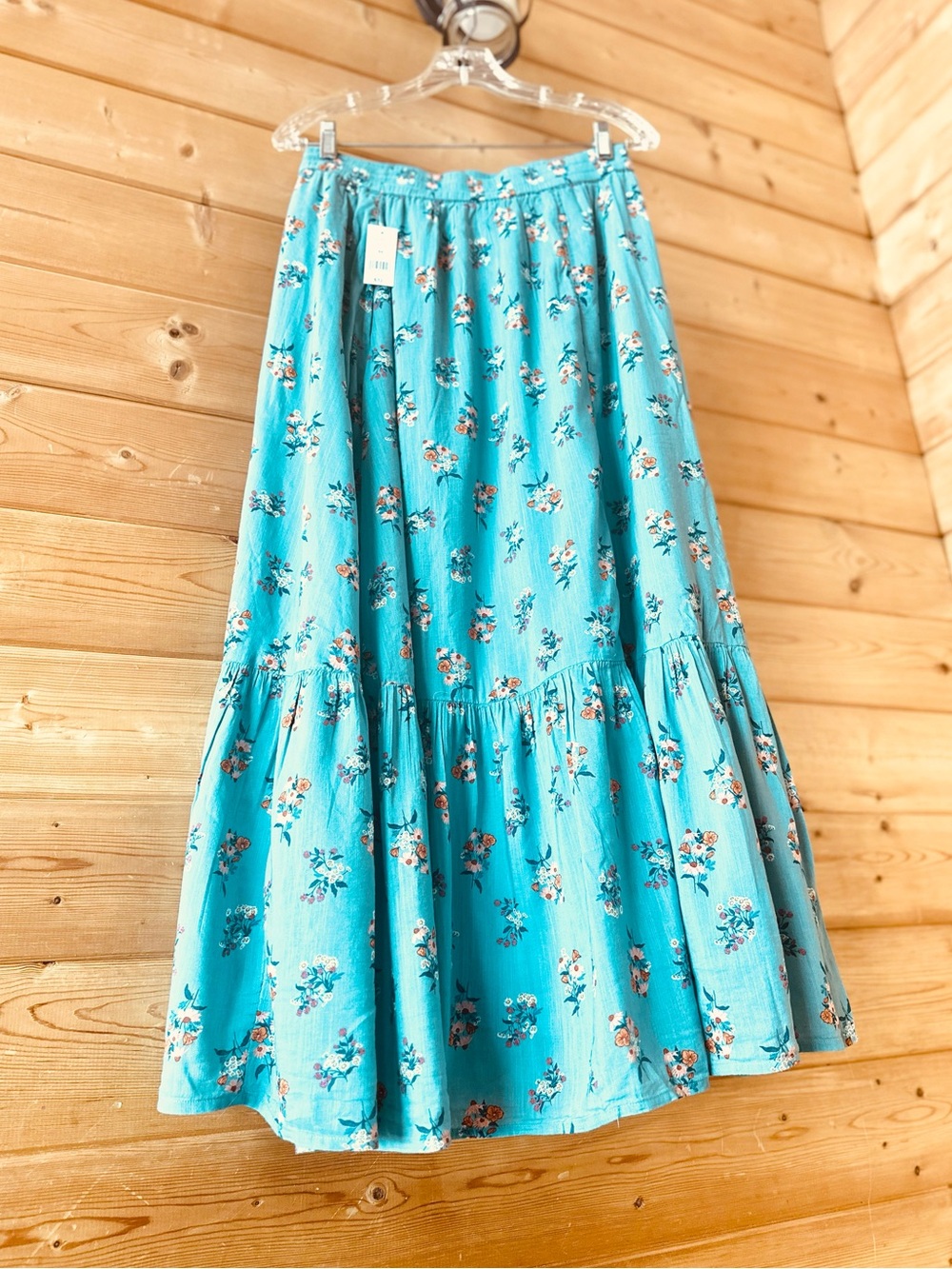 Turquoise/sage Floral Maxi Skirt 36”